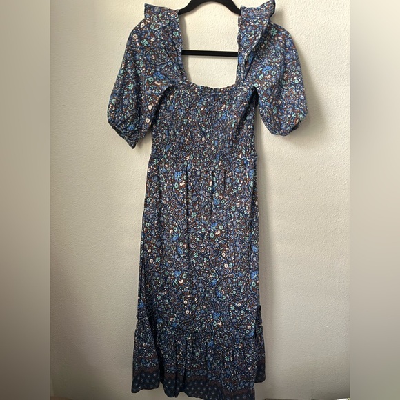 Vineyard Vines Navy Floral Smocked Maxi Dress Off Shoulder Size XS - Picture 5 of 8